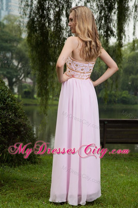 Sweetheart Empire Beading Pink Chiffon Pageant Dress