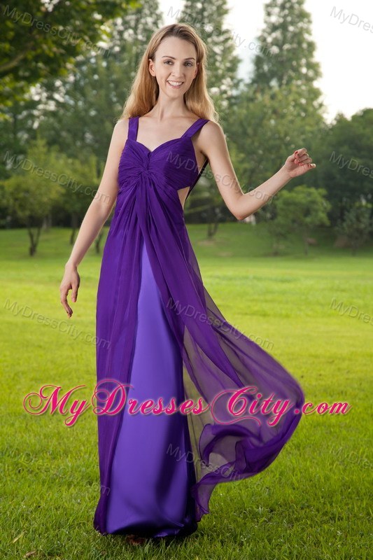 Floor-length Empire Purple Straps Ruched Chiffon Pageant Dress