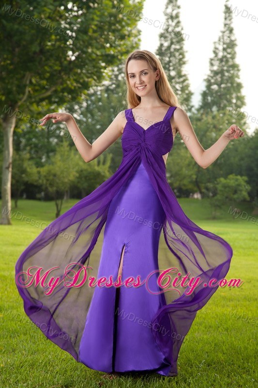 Floor-length Empire Purple Straps Ruched Chiffon Pageant Dress