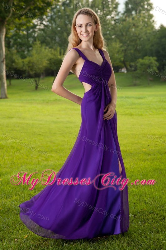 Floor-length Empire Purple Straps Ruched Chiffon Pageant Dress