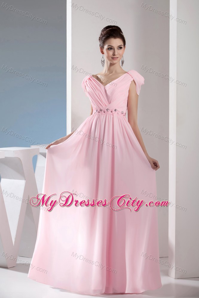 Cap Sleeves Diamond Decorated Waist Pageant Dress with Side Zipper