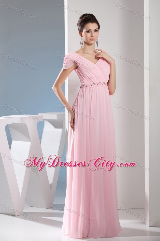 Cap Sleeves Diamond Decorated Waist Pageant Dress with Side Zipper