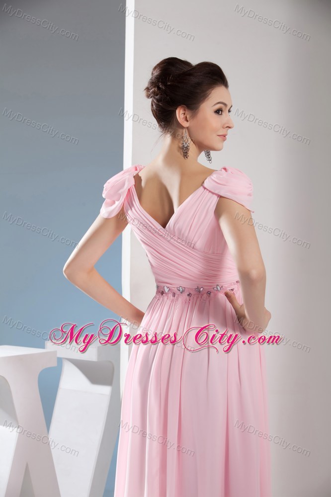 Cap Sleeves Diamond Decorated Waist Pageant Dress with Side Zipper