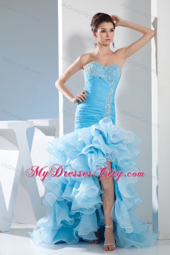 Two-tone Ruffle Layered Slit Mermaid Skirt Pageant Dress Beaded