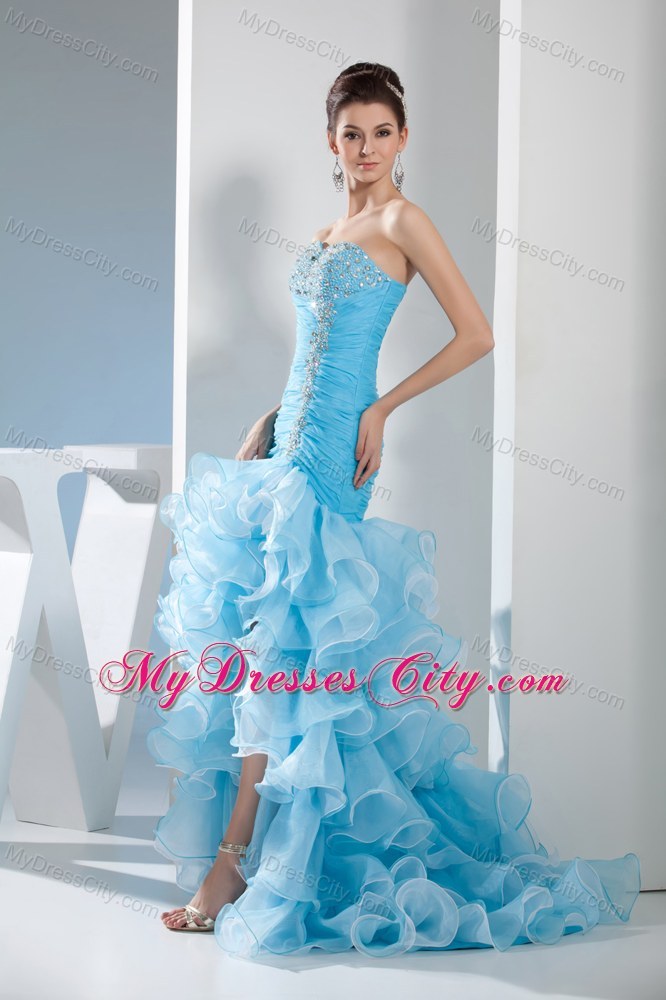 Two-tone Ruffle Layered Slit Mermaid Skirt Pageant Dress Beaded