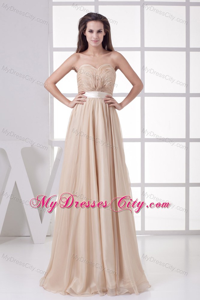 Cream Colored Ruched Sweetheart Dress for Pageant with Waistband