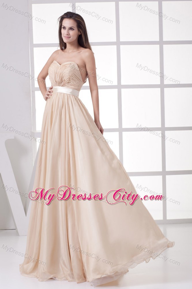 Cream Colored Ruched Sweetheart Dress for Pageant with Waistband