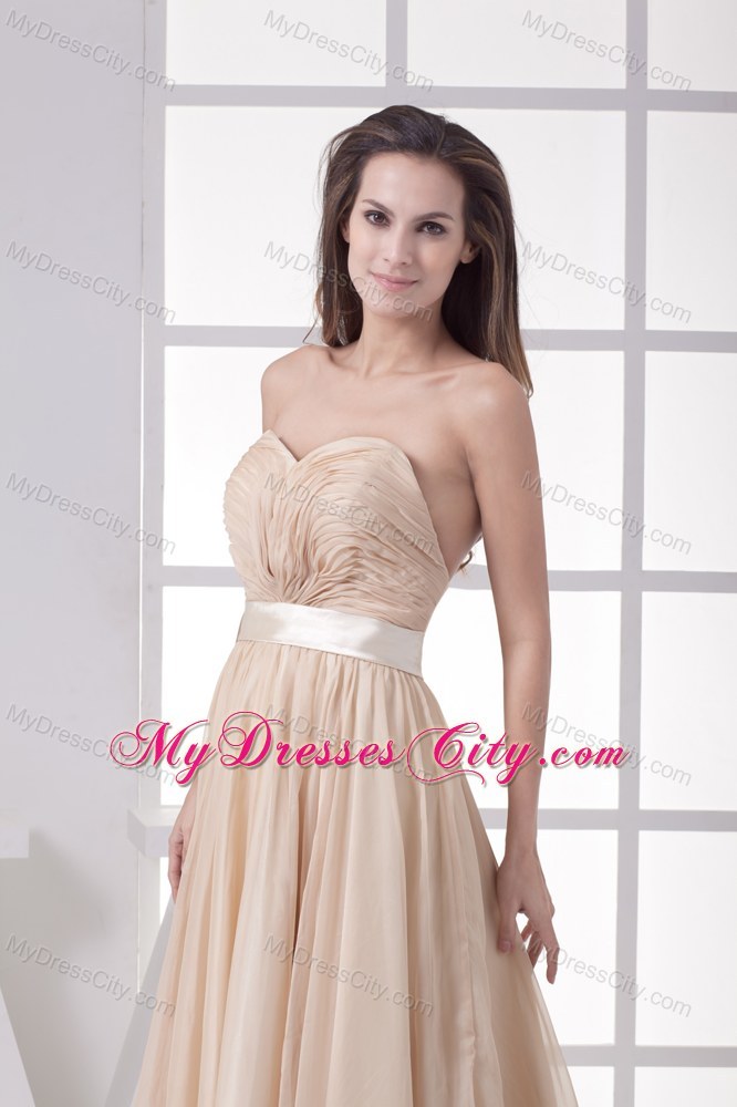 Cream Colored Ruched Sweetheart Dress for Pageant with Waistband