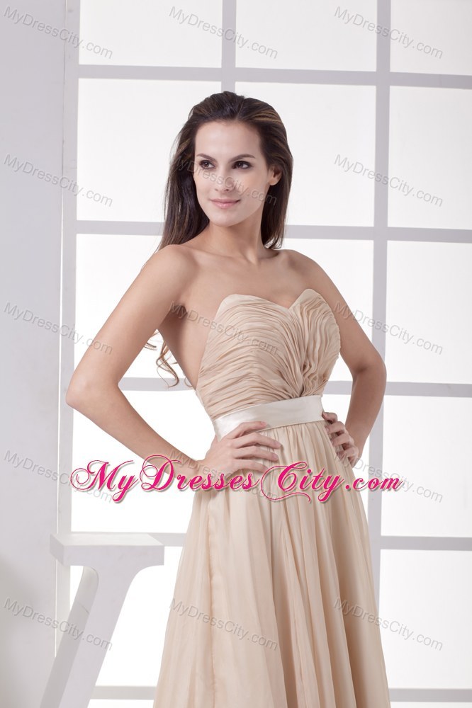 Cream Colored Ruched Sweetheart Dress for Pageant with Waistband