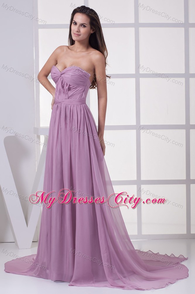 Lavender Ruched Sweetheart Pageant Dress with Watteau Train