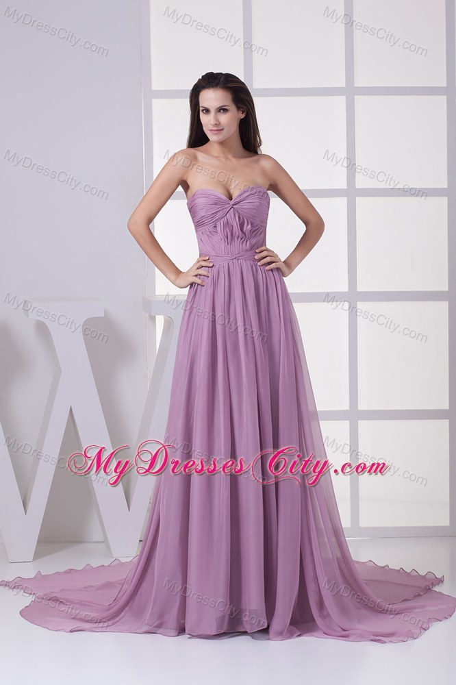 Lavender Ruched Sweetheart Pageant Dress with Watteau Train