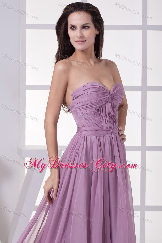 Lavender Ruched Sweetheart Pageant Dress with Watteau Train