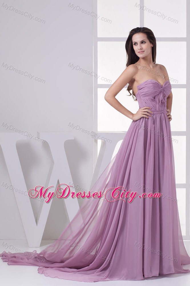 Lavender Ruched Sweetheart Pageant Dress with Watteau Train