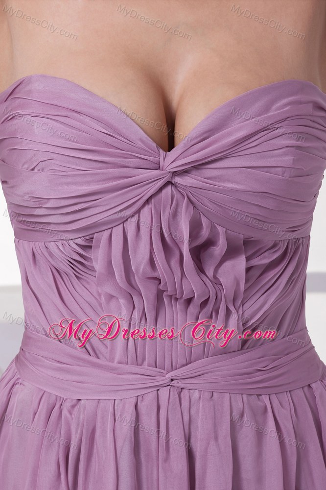 Lavender Ruched Sweetheart Pageant Dress with Watteau Train