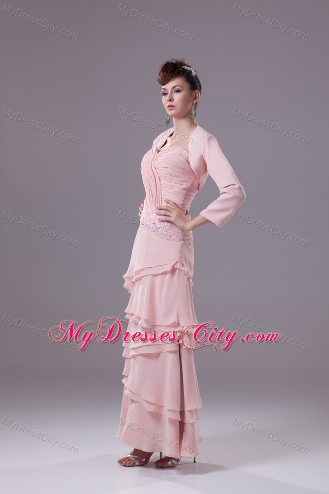 Ruched Bodice Asymmetric Layered Ankle-length Chiffon Pageant Dress