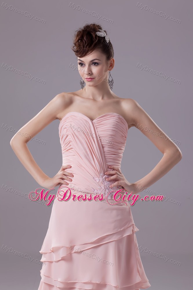 Ruched Bodice Asymmetric Layered Ankle-length Chiffon Pageant Dress