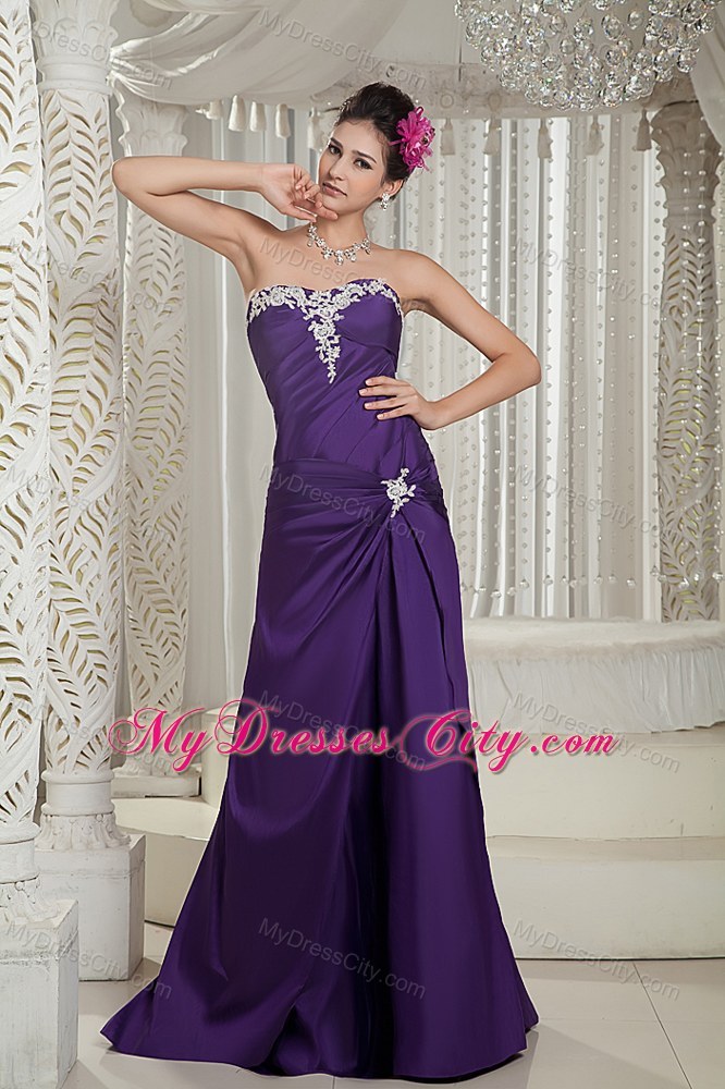 Customize Purple Column Prom Dress for Pageant Appliques Decorated