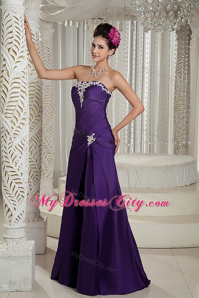 Customize Purple Column Prom Dress for Pageant Appliques Decorated