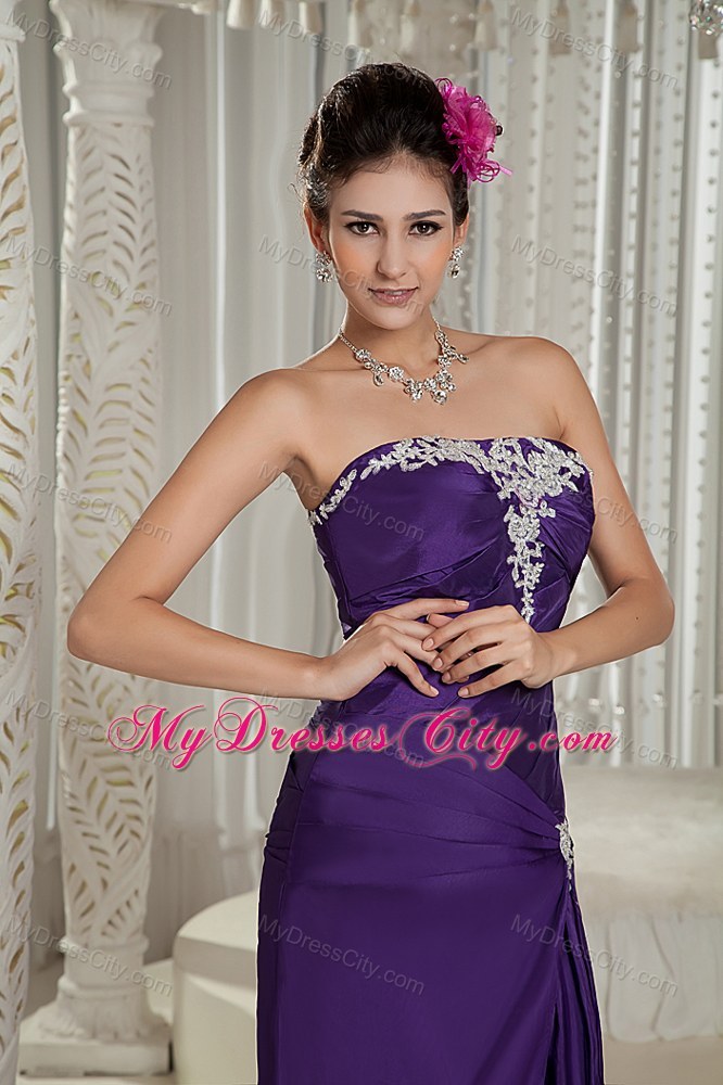 Customize Purple Column Prom Dress for Pageant Appliques Decorated