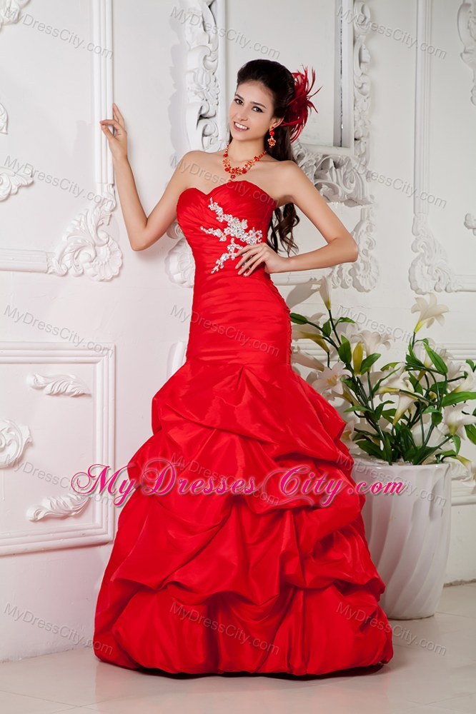 Red Organza Puffy Mermaid Skirt and Ruched Bodice Pageant Dress