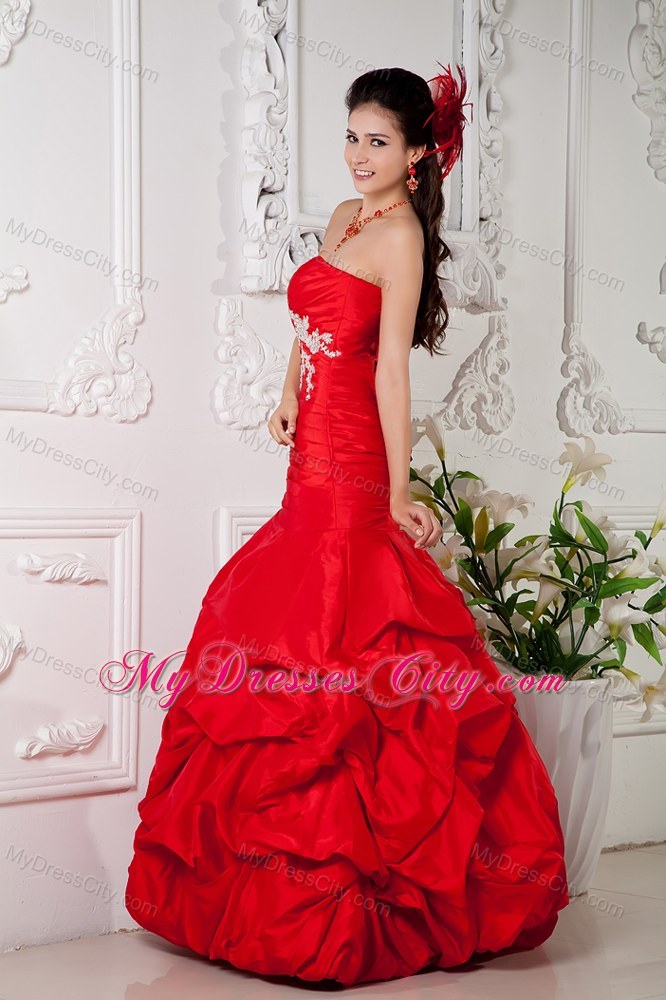 Red Organza Puffy Mermaid Skirt and Ruched Bodice Pageant Dress