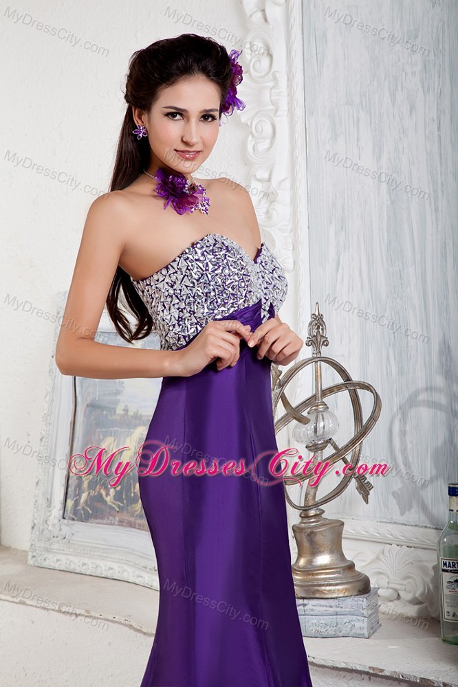 Purple Smooth Mermaid Pageant Dress with Beaded Sweetheart Corset