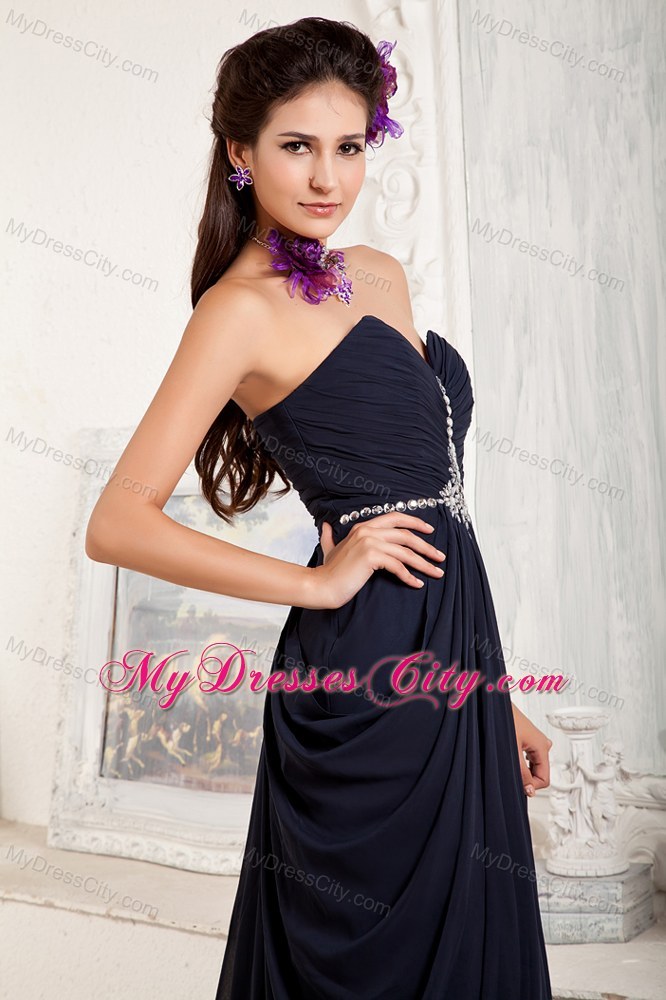 Black Empire Chiffon Sweetheart Prom Pageant Dress Beaded