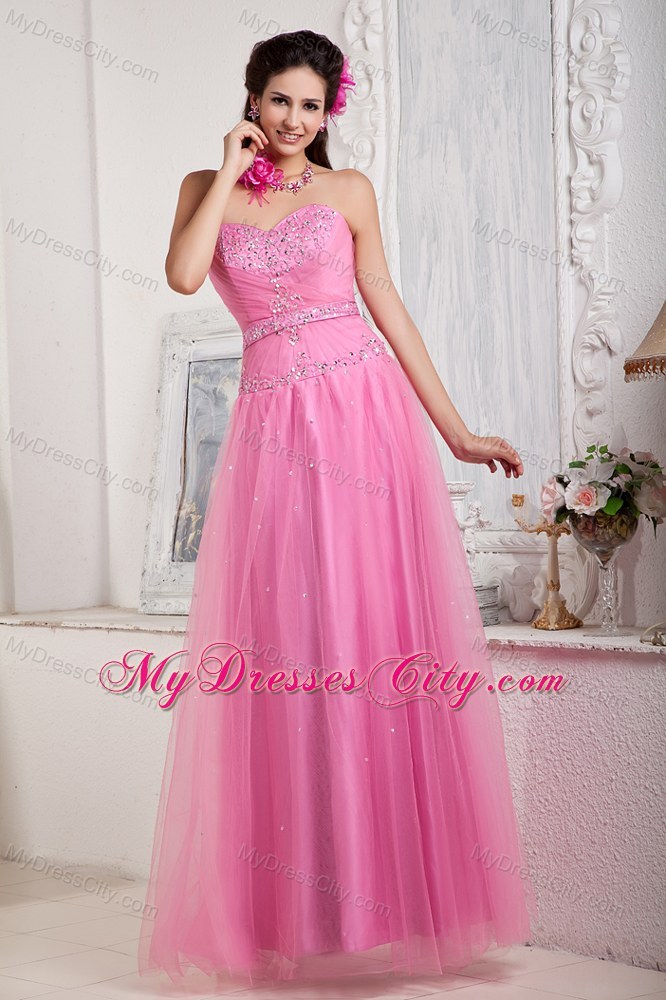 Rose Pink Tulle and Sweet Heart Pageant Dress with Beading