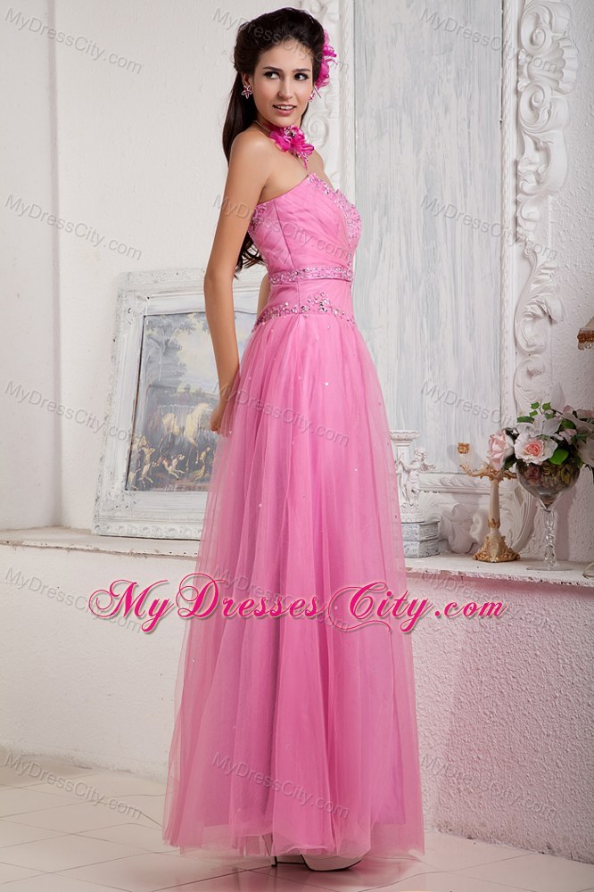 Rose Pink Tulle and Sweet Heart Pageant Dress with Beading