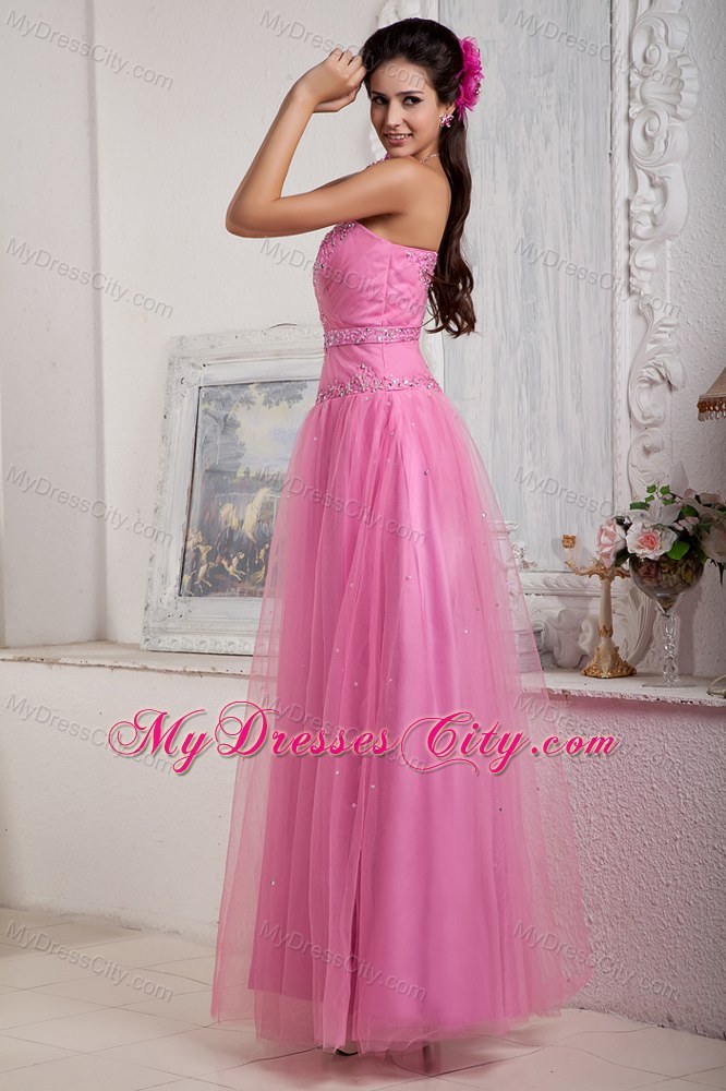 Rose Pink Tulle and Sweet Heart Pageant Dress with Beading