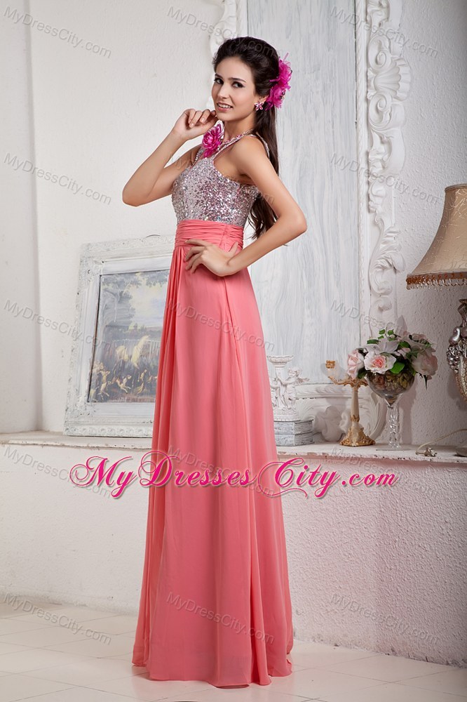 Watermelon Empire Chiffon Prom Pageant Dress Sweetheart Beaded