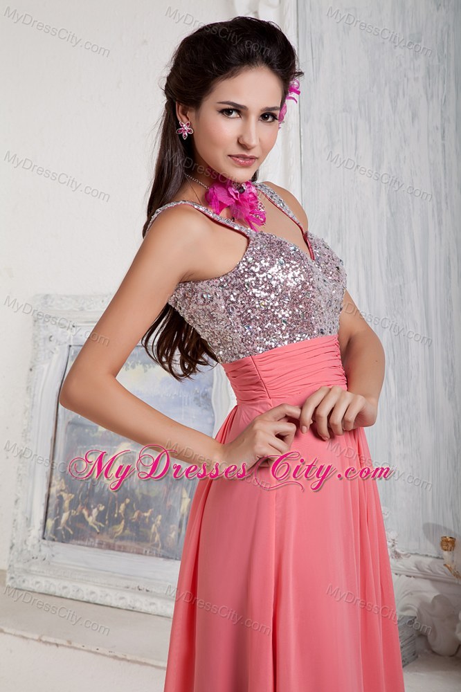 Watermelon Empire Chiffon Prom Pageant Dress Sweetheart Beaded