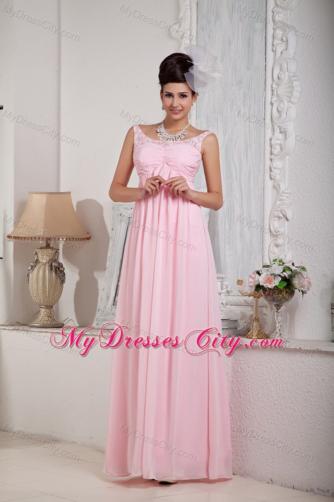 Fashionable Baby Pink Chiffon Prom Pageant Dress with the Back Out