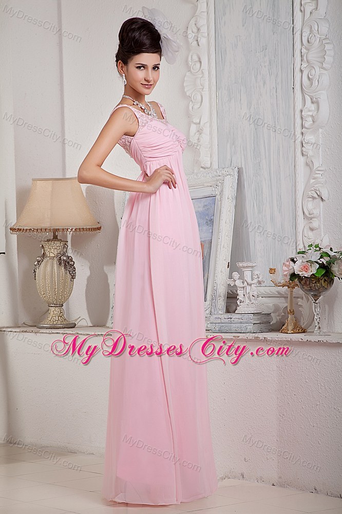 Fashionable Baby Pink Chiffon Prom Pageant Dress with the Back Out