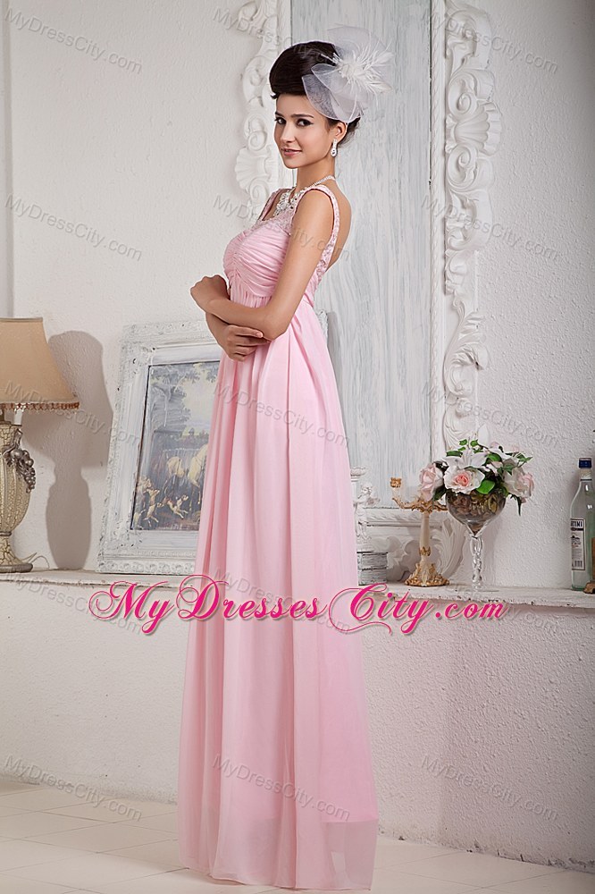 Fashionable Baby Pink Chiffon Prom Pageant Dress with the Back Out