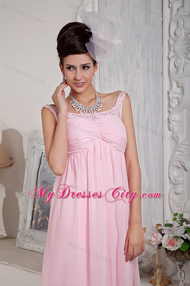 Fashionable Baby Pink Chiffon Prom Pageant Dress with the Back Out