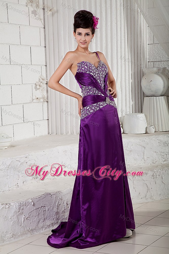 Eggplant Purple Taffeta Pageant Dress Sweetheart Beaded