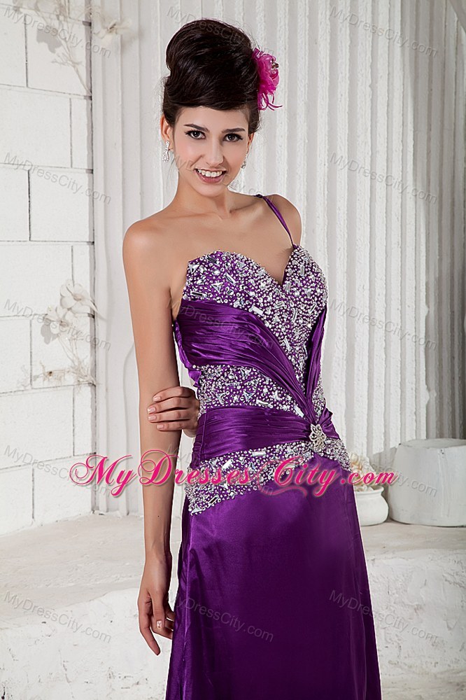 Eggplant Purple Taffeta Pageant Dress Sweetheart Beaded