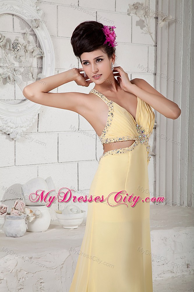 Light Yellow Empire Pageant Dress with Cut Out Waist