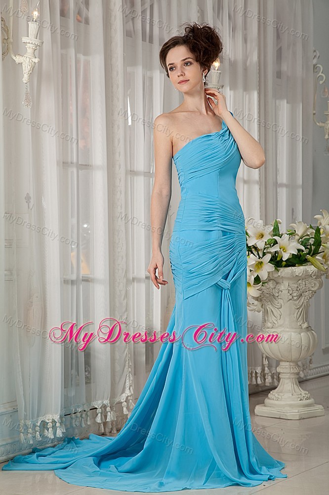 One Should Brush Train Chiffon Pageant Dress in Aqua Blue