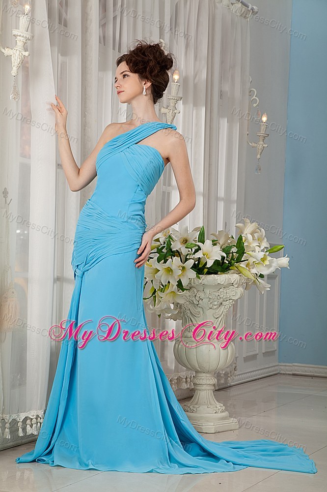 One Should Brush Train Chiffon Pageant Dress in Aqua Blue