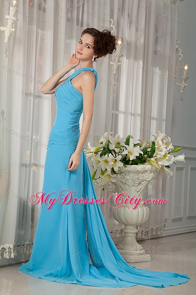 One Should Brush Train Chiffon Pageant Dress in Aqua Blue