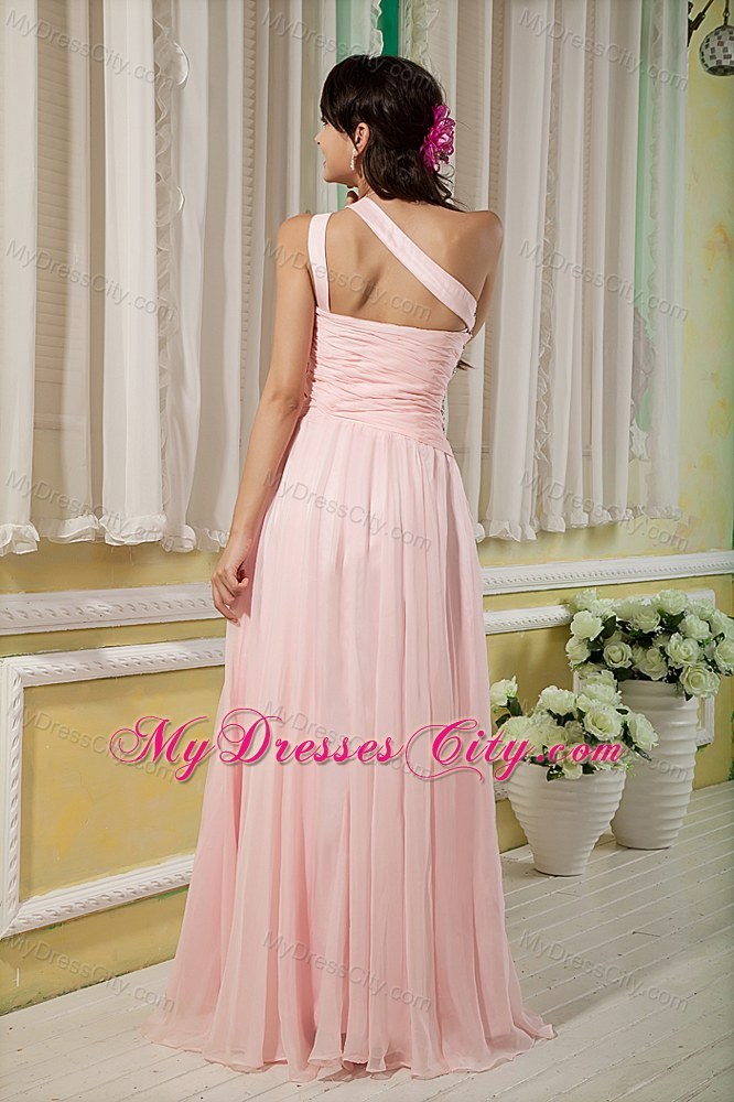 Baby Pink Floor-length Asymmetrical Chiffon Pageant Dress with Beading