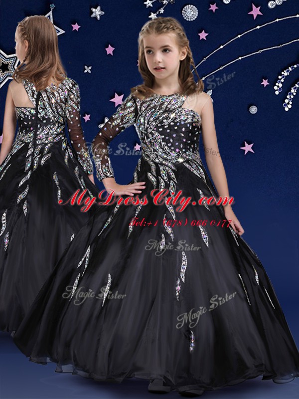 Floor Length Zipper Custom Made Black for Quinceanera and Wedding Party with Beading and Ruffles