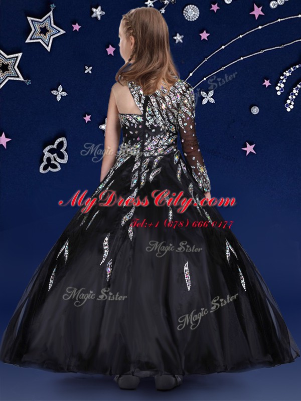 Floor Length Zipper Custom Made Black for Quinceanera and Wedding Party with Beading and Ruffles