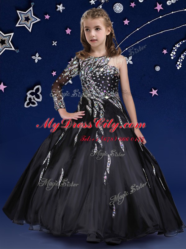 Floor Length Zipper Custom Made Black for Quinceanera and Wedding Party with Beading and Ruffles