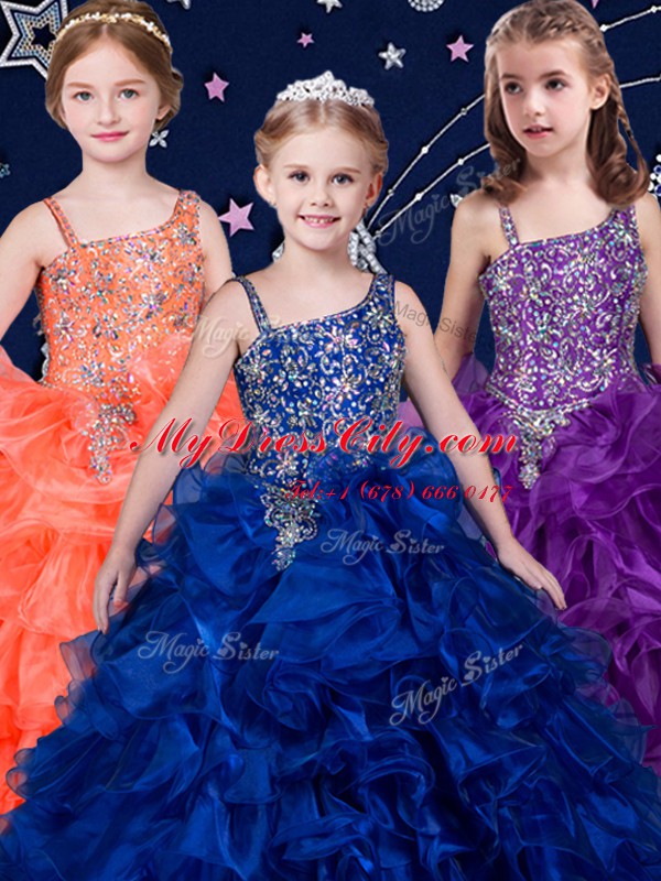 Sleeveless Lace Up Beading and Ruffles Child Pageant Dress