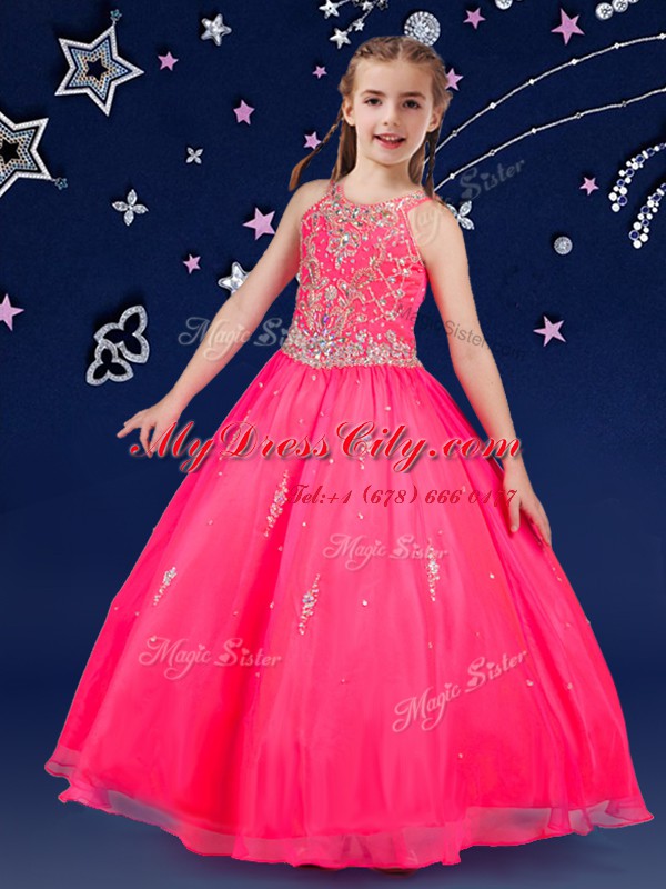 Scoop Sleeveless Zipper Floor Length Beading Juniors Party Dress