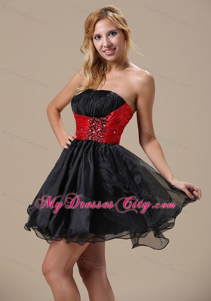 Montana Mimi Black Organza Party Gown with Red Beaded Waistband