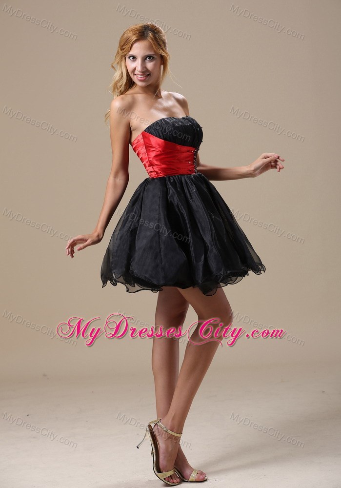 Montana Mimi Black Organza Party Gown with Red Beaded Waistband